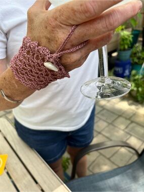 Handmade Crocheted Wrist Cuff with Shell Button - Dusty Rose